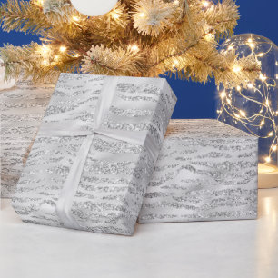 Papel De Regalo Rayas de cebra con brillo falso gris plateado