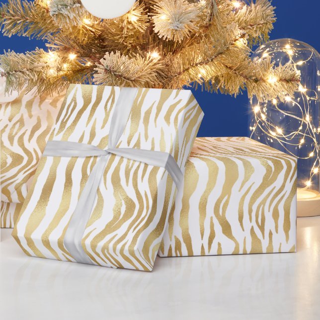 Papel De Regalo Rayas de cebra doradas elegantes (Vacaciones)