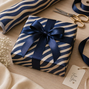 Papel De Regalo Rayas de cebra elegantes de color azul marino y cr