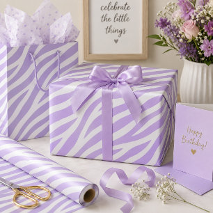 Papel De Regalo Rayas de cebra lavanda y blancas Estampado animal