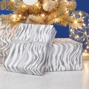 Papel De Regalo Rayas de cebra plateadas elegantes