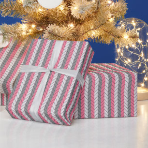 Papel De Regalo Rayas de Chevron negras grises y rosadas Chevron
