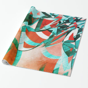 Papel De Regalo Rayas de cian azul sobre fondo de coral rústico