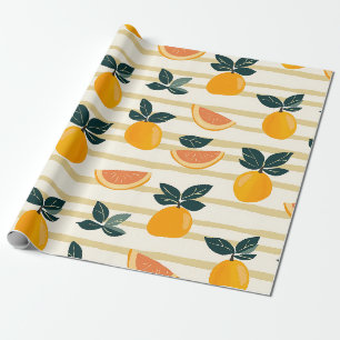 Papel De Regalo Rayas de cítrico mediterráneo y pomelo rosa