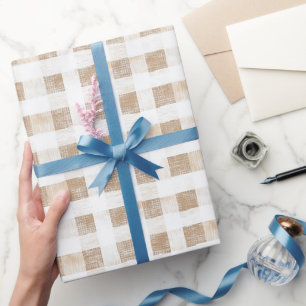 Papel De Regalo Rayas de Cuadro Blancas Crema