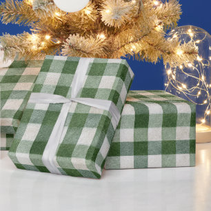 Papel De Regalo Rayas de Cuadro Escocés Verde Crema Cálido Navidad