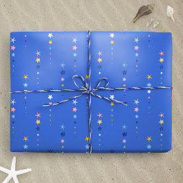 Papel De Regalo Rayas de Estrella de Mar Azul Cobalto Costera