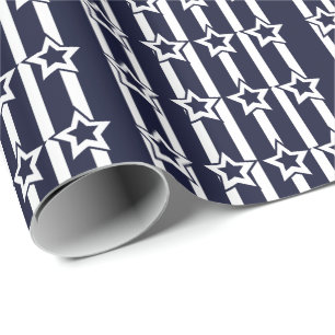 Papel De Regalo Rayas de Estrellas Blancas Azul Marina