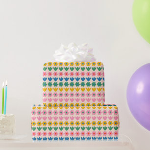 Papel De Regalo Rayas de flor de primavera cortas y alegres