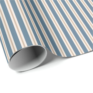 Papel De Regalo Rayas de Garrapatea Azul Polvo y Crema