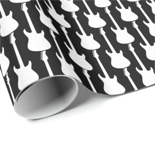 Papel De Regalo Rayas de guitarra eléctrica blanca en negro