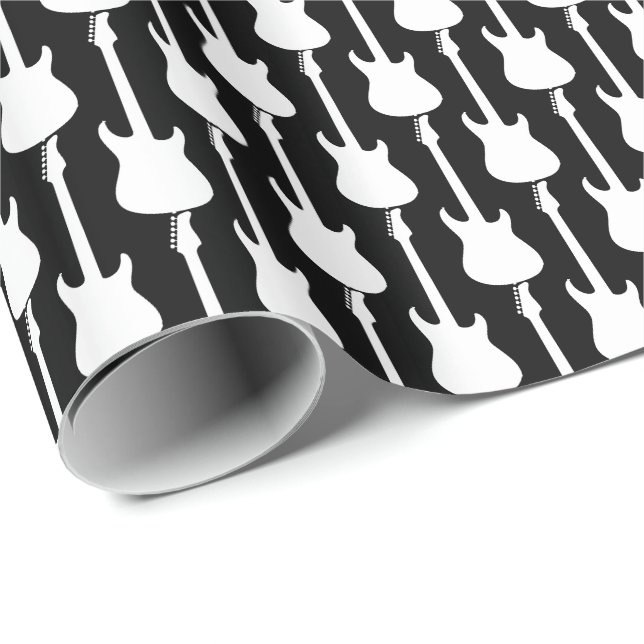 Papel De Regalo Rayas de guitarra eléctrica blanca en negro (Esquina del rollo)