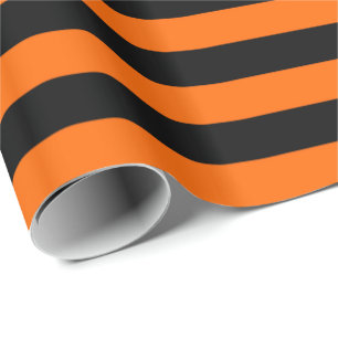 Papel De Regalo Rayas de Halloween en Naranja y Negro