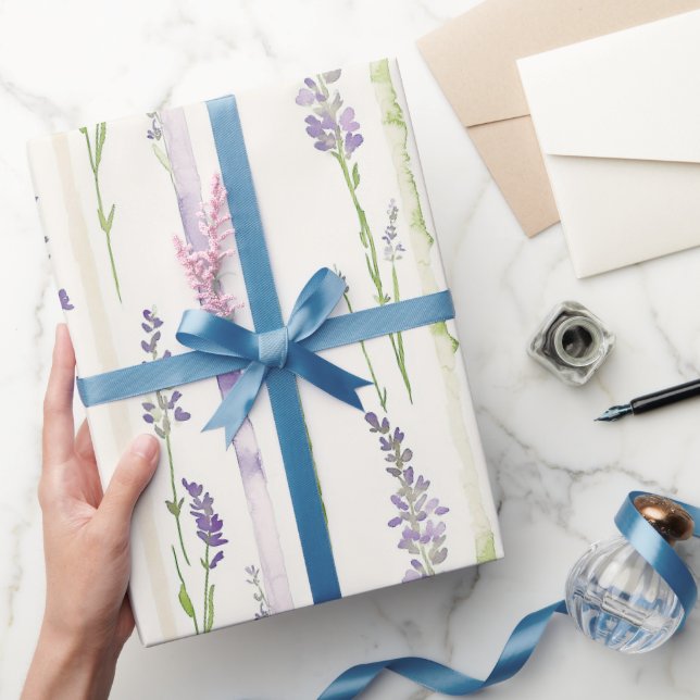 Papel De Regalo Rayas de lavanda Cumpleaños floral (Regalar)