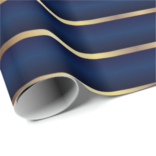 Papel De Regalo Rayas de los azules marinos y del oro