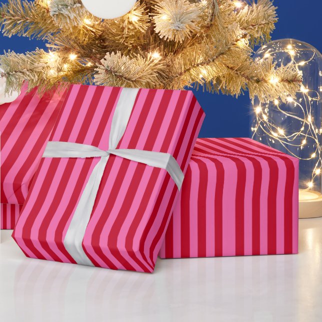 Papel De Regalo Rayas de menta rosa y rojo (Vacaciones)