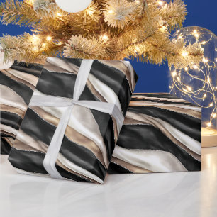 Papel De Regalo Rayas de Navidad de oro negro y blanco