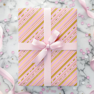 Papel De Regalo Rayas de pan de oro y rosa elegante