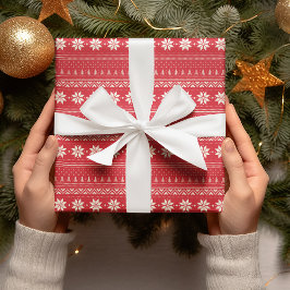 Papel De Regalo Rayas de patrón Navidades de copos de nieve rojos