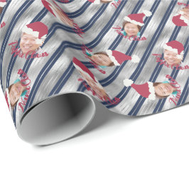 Papel De Regalo Rayas de plata y azul Santa Sombrerero Personaliza