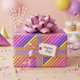 Papel De Regalo Rayas de puesta de sol de arco iris retro