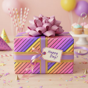 Papel De Regalo Rayas de puesta de sol de arco iris retro