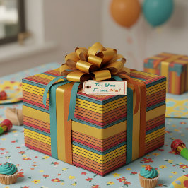 Papel De Regalo Rayas de puesta de sol de arco iris retro