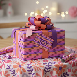 Papel De Regalo Rayas de puesta de sol de arco iris retro