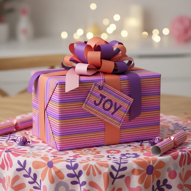 Papel De Regalo Rayas de puesta de sol de arco iris retro (Subido por el creador)