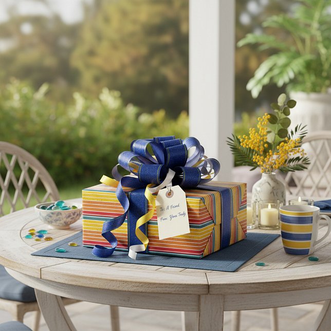 Papel De Regalo Rayas de puesta de sol de arco iris retro (Subido por el creador)