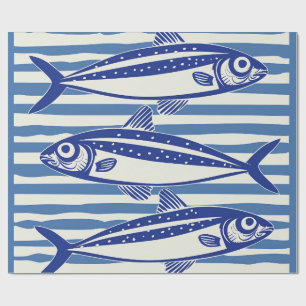 Papel De Regalo Rayas de sardinas azules y blancas