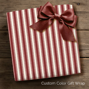 Papel De Regalo Rayas de Ticking Francés Antiguo Rojo Oscuro Crema