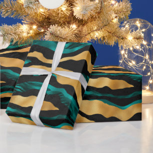 Papel De Regalo Rayas de tigre azul verde dorado Animal abstract