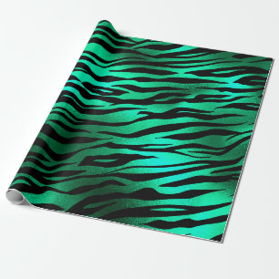 Papel De Regalo Rayas de tigre negro verde esmeralda Animales salv