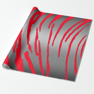 Papel De Regalo Rayas de tigre plateadas rojas
