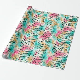 Papel De Regalo Rayas de tigre rosadas, turquesas y marrones
