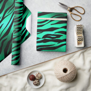 Papel De Regalo Rayas de tigre salvaje verdes y negras elegantes S