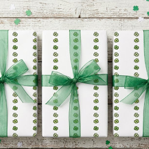 Papel De Regalo Rayas de Trébol de Cuatro Hojas Verde Irlandés
