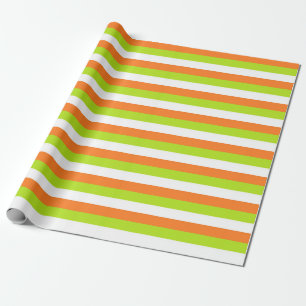 Papel De Regalo Rayas del naranja, de la verde lima y del blanco