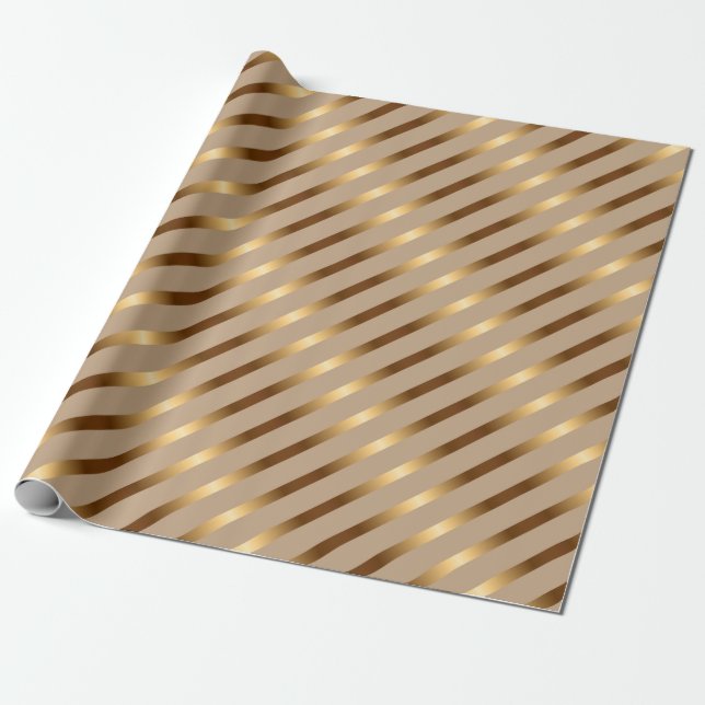 Papel De Regalo Rayas diagonales metálicas doradas (Desenrollado)
