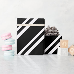 Papel De Regalo Rayas Diagonales Modernas Negras y Blancas en Negr