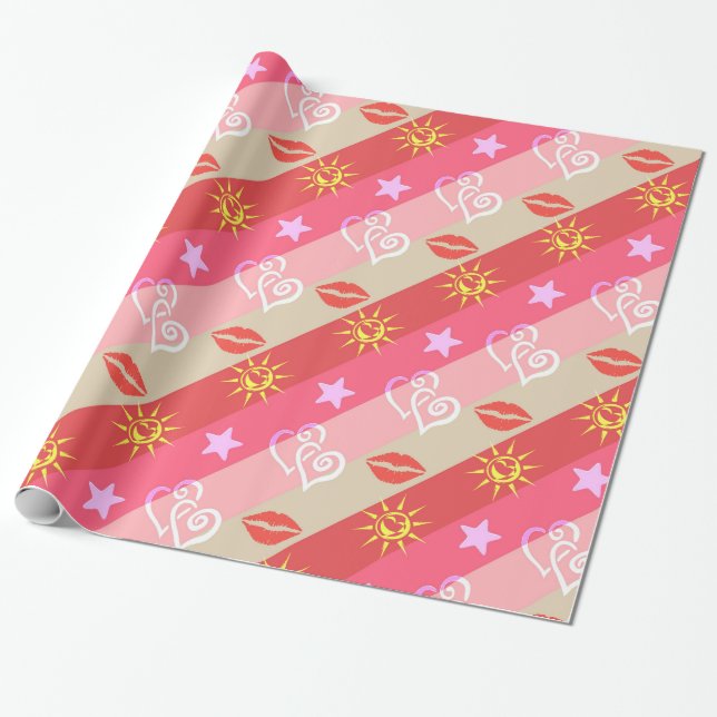 Papel De Regalo Rayas Diagonales Rosa Y Beige (Desenrollado)