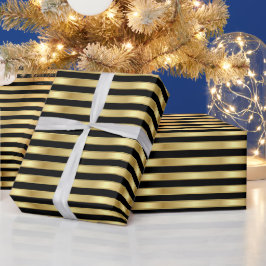 Papel De Regalo Rayas elegantes doradas y negras