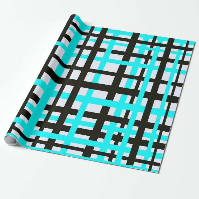 Papel De Regalo Rayas entrelazadas negro blanco verde azulado (Desenrollado)