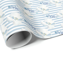 Papel De Regalo Rayas Eucaliptus Florales Blancas