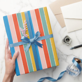 Papel De Regalo Rayas festivas azules rojas y rosadas coloridas