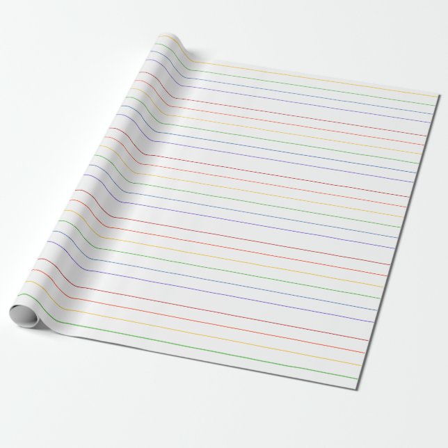 Papel De Regalo Rayas finas de arcoíris sobre fondo blanco (Desenrollado)