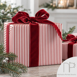 Papel De Regalo Rayas finas rojas y blancas elegantes
