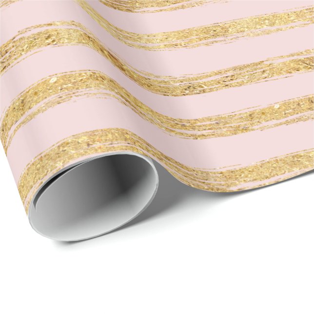 Papel De Regalo Rayas Glitz de oro rosa (Esquina del rollo)