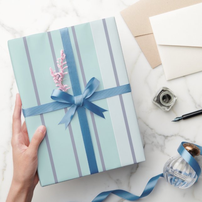 Papel De Regalo Rayas grises azules verde azuladas simples moderna (Regalar)